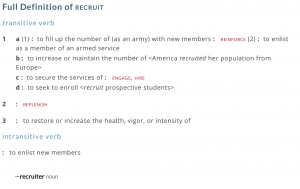 Screenshot of Webster's definition of the word recruit 